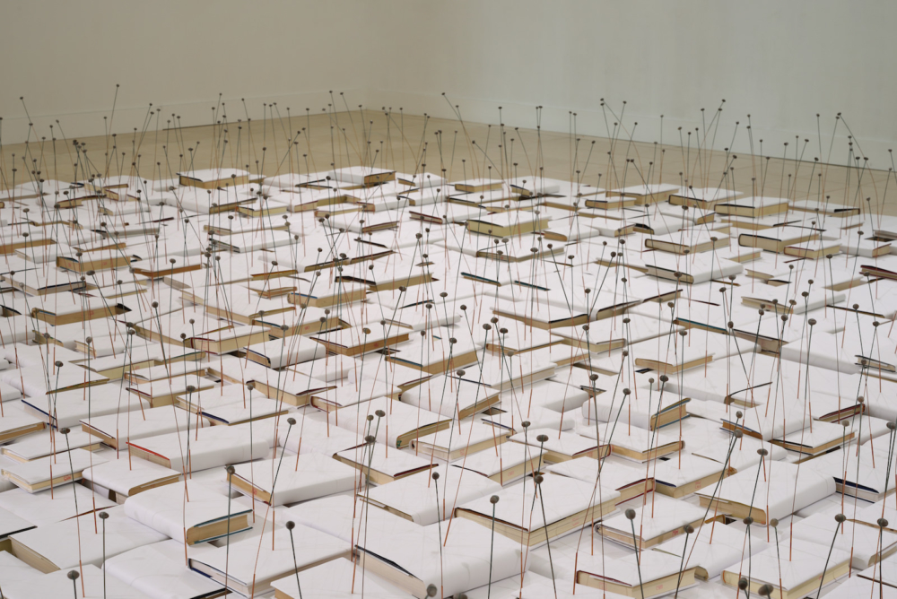 〈ちのこうや〉 2018年 種子(蓮),銅線,蜜蝋,本,紙